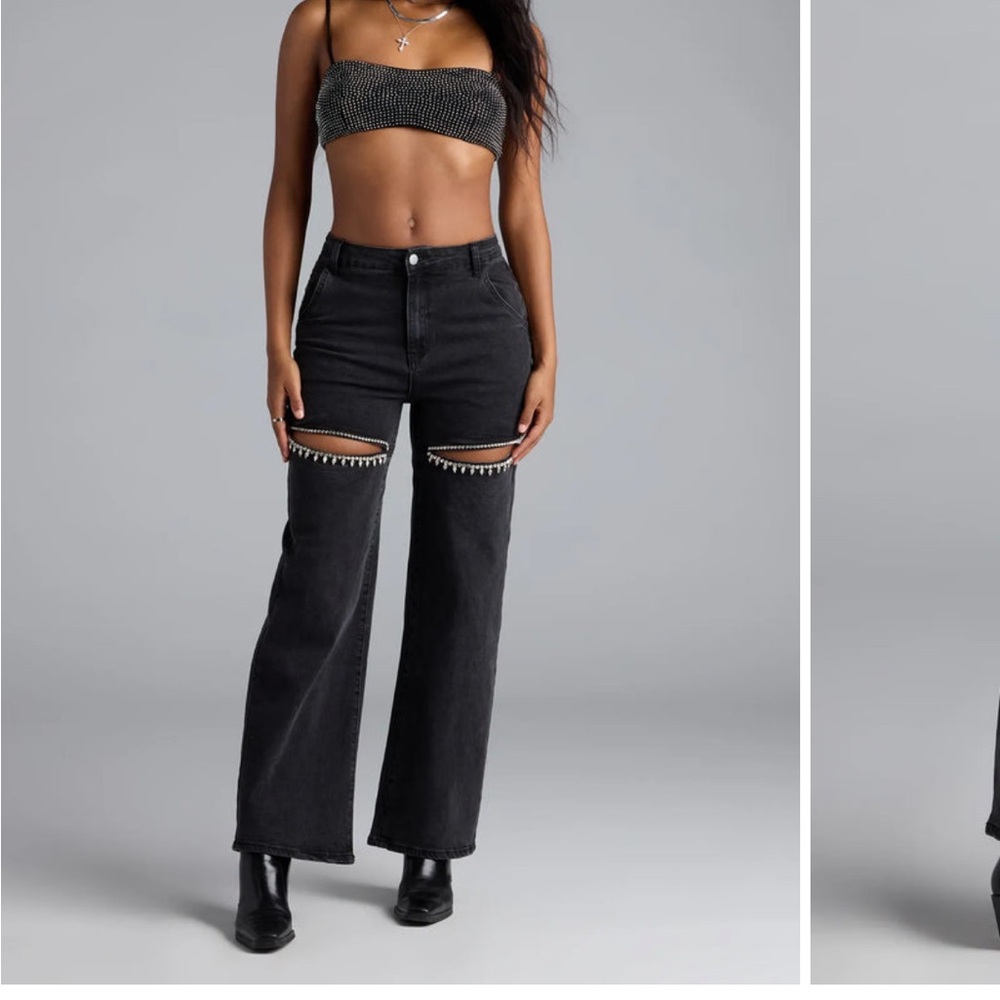 Windsor Black Wide Leg Jeans with Cut-Out Details